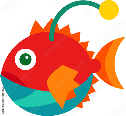 Anglerfish icon Colorful vector on transparent background 