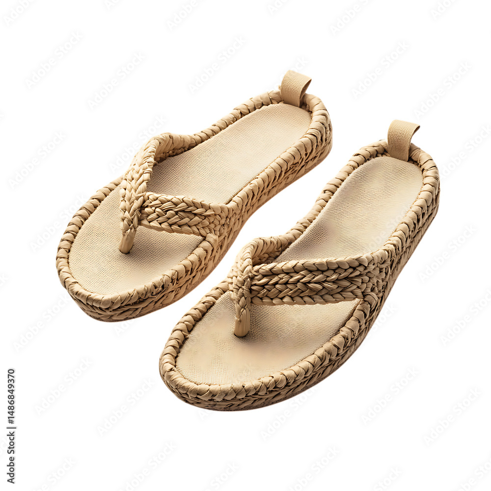 Fototapeta premium Fashion Forward Espadrille Inspired Sandals with a Rope on the Toes Isolated on Transparent Background