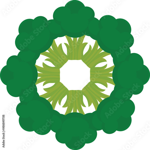 Broccoli, vegetable theme, for backgrounds and textures, circular border, frame.