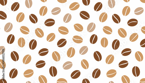 A light and friendly pattern of coffee beans in flat tones. Ideal for textile, product packaging, or background elements in food-themed designs.