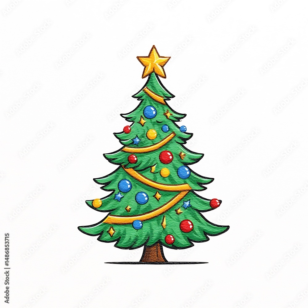 Obraz premium Christmas tree with decorations and star on white background