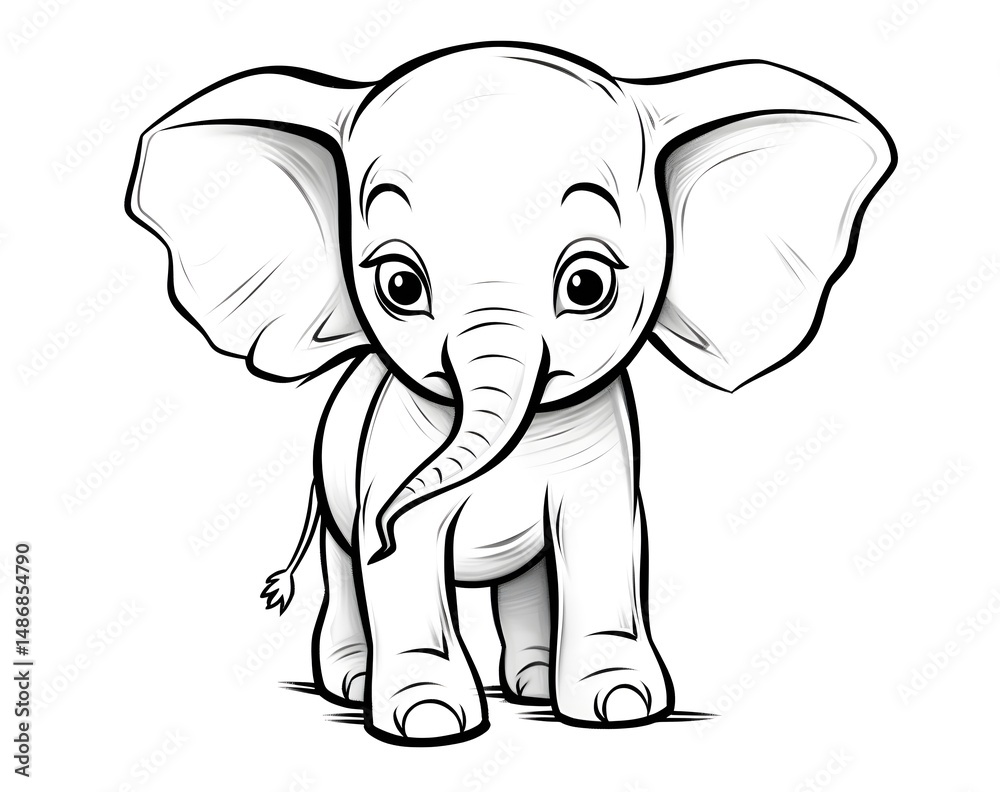 Fototapeta premium A cute baby elephant coloring page.