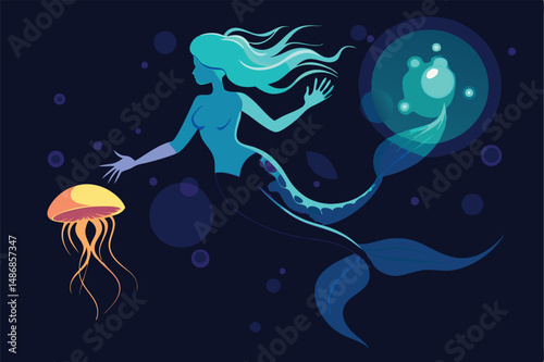 Enchanting Mermaid's Symphony with Luminescent Jellyfish
