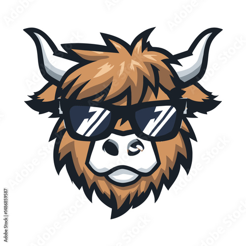 Cool highland cattle characters wearing sunglasses in cartoon vector design best for farm logos animal mascots and creative visuals