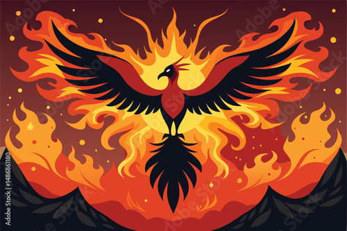 Ethereal Silhouette of a Phoenix Soaring Amidst Intricate Patterns in the Sky