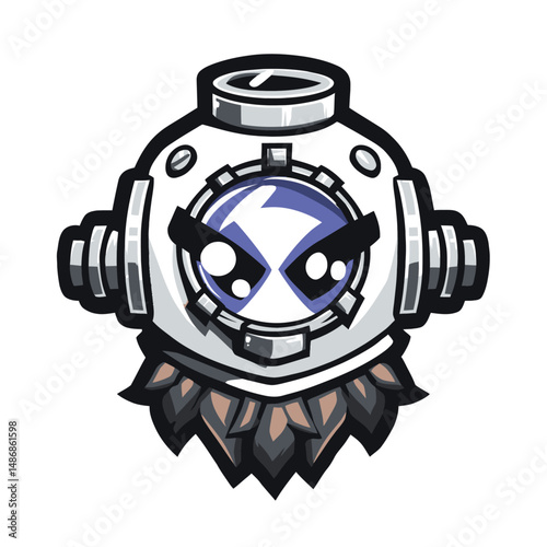 Retro diving helmet icons with metal textures and vintage tubes in steampunk vector illustration great for underwater themes and gear branding