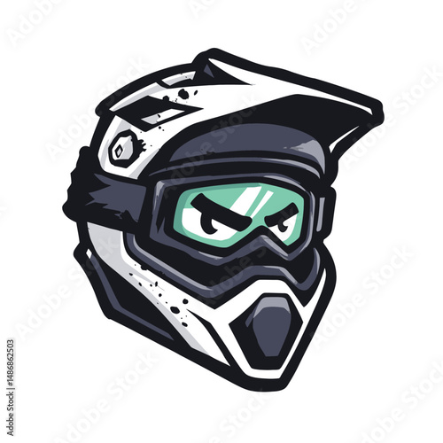 Motorcycle rider helmet icons with goggles and detailed visors in modern cartoon vector illustration ideal for racing themes and biker branding