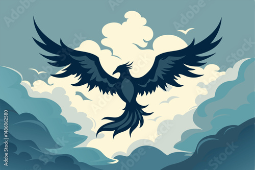 Ethereal Flight of a Phoenix through Misty Clouds