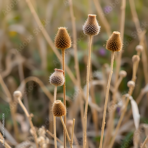 dry plants of wild teasel with seeds