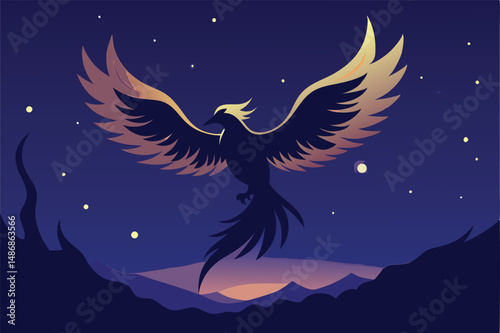 Midnight Flight: A Silhouette of a Phoenix Ascending in the Starlit Night