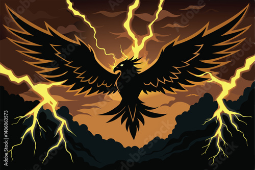 Majestic Phoenix Soaring through a Tempestuous Sky