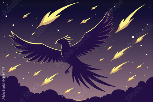 Celestial Glide: A Phoenix's Silhouette Against an Azure Canvas