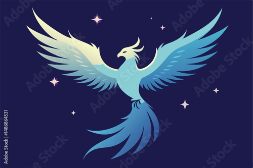 Mystical Glowing Phoenix Soaring Through Darkness
