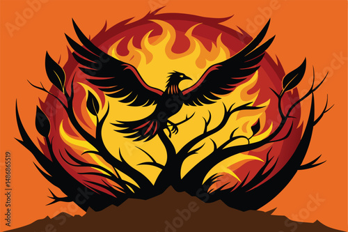 Majestic Phoenix in its Ethereal Woodland Sanctuary