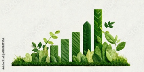 A chart depicting the growth of green energy, with elements like grass and leaves integrated into the design. 
