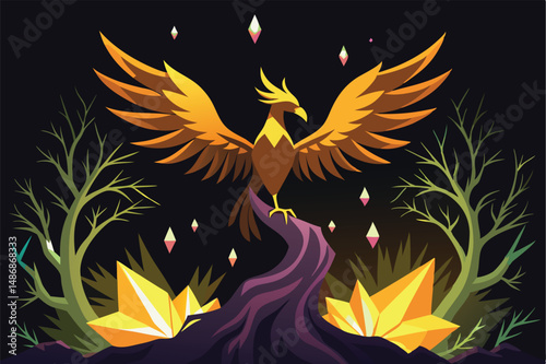 Ethereal Silhouette of a Phoenix Rising from the Ashes of a Majestic Tree