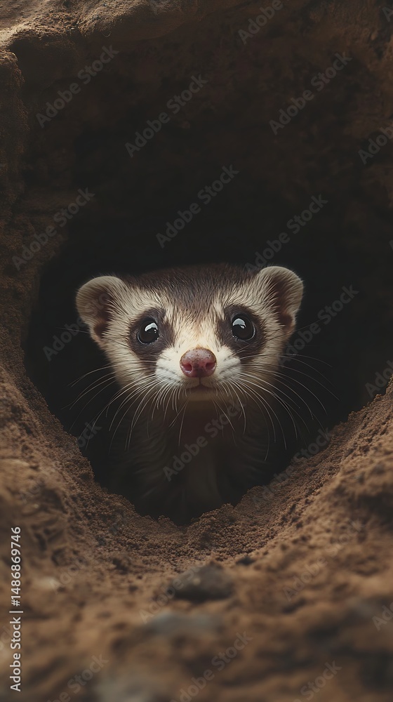 Fototapeta premium Small mammal peeking from burrow
