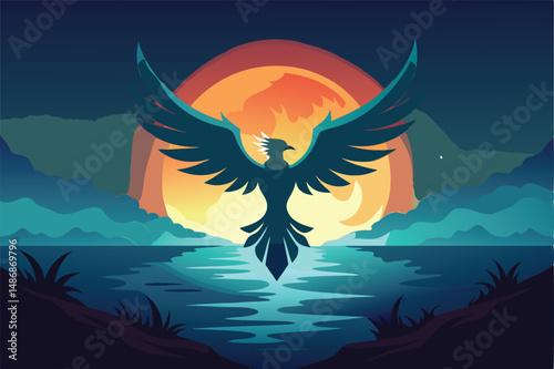 Ethereal Ascent of the Phoenix: A Glowing Orb Illuminates Its Path