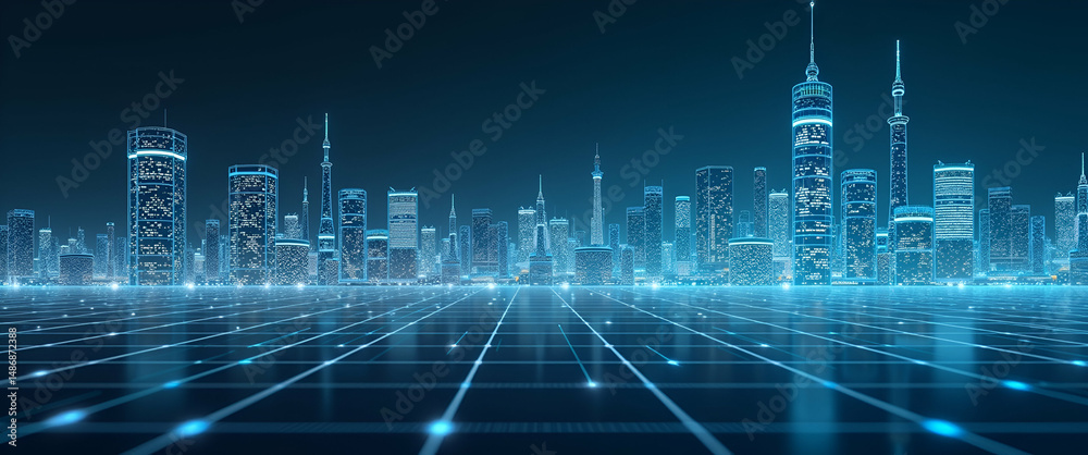 Obraz premium Futuristic Minimalist Wallpaper Design: AI-Powered Industrial Processes with Expansive Empty Space for Premium Photo Stock