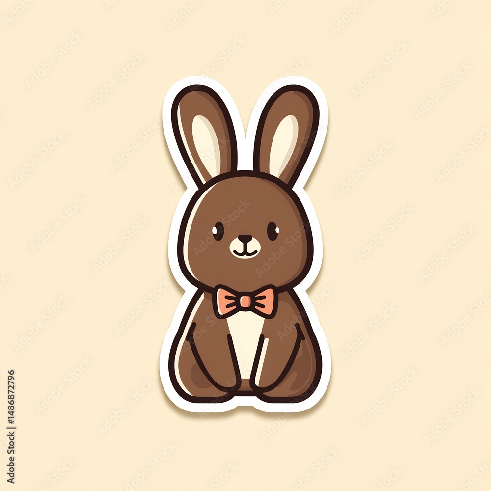 Obraz premium Chocolate Easter bunny with bow tie, cute sticker, pastel background