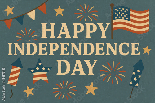 Festive independence day celebration with fireworks and american flag decor