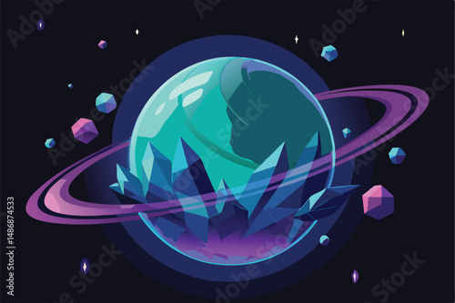 Mesmerizing Silhouette of a Crystalline Planet in the Vastness of Space