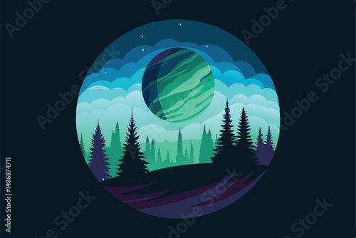 Enchanting Silhouette of a Planet with a Verdant Forest Symphony