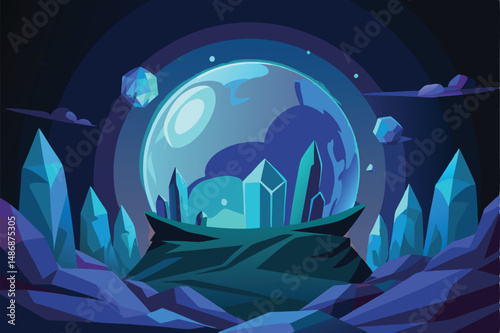 Luminescent Crystals Adorn the Silhouette of an Enigmatic Planet