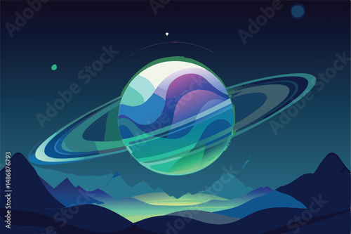 Ethereal Glow Surrounds Ringed Planet in Space