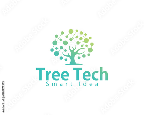 Tree tech logo creative smart brain connect digital molecule science design business