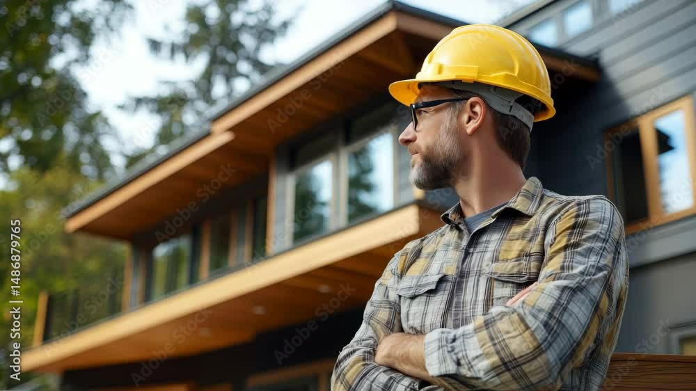 Construction worker wearing safety gear on a building site while talking on the phone Construction worker wearing safety gear on a building site while talking on the phone