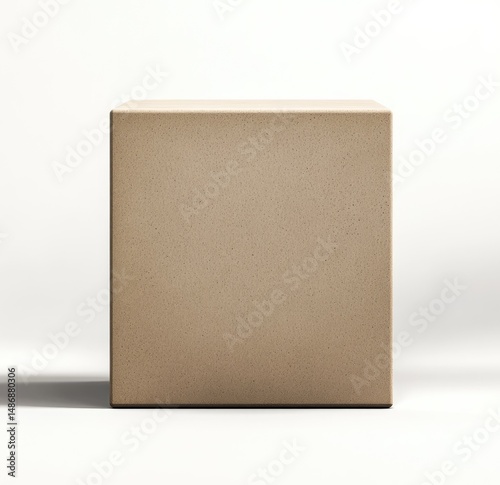 A plain, light brown cardboard box, square in shape, sits on a white background. The box is smooth and has a slightly textured surface