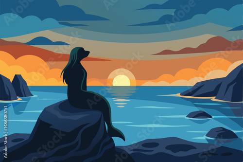 Mesmerizing Silhouette of a Selkie Contemplating the Azure Ocean