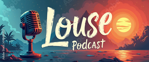 Refined Podcast Promotional Art: Creative Digital Illustrations & Typography for Engaging Audio Branding | Photo Stock Concept
