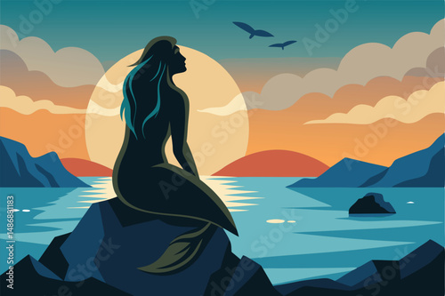 Ethereal Silhouette of a Selkie Gazing Out to Sea from a Rocky Shore
