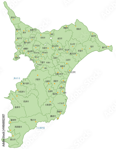 千葉県　地図　黄緑　斑点　イラスト