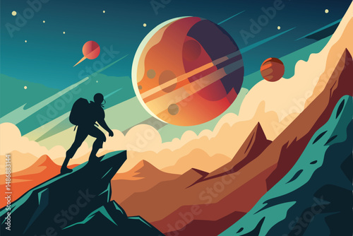 Space Explorer's Solitary Ascent to the Summit of a Martian Mountain