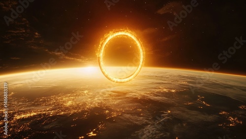 Fiery Ring Above Earth Horizon.