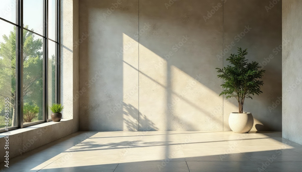 Fototapeta premium Muted tones, natural light floods open space, subtle texture , space, wood