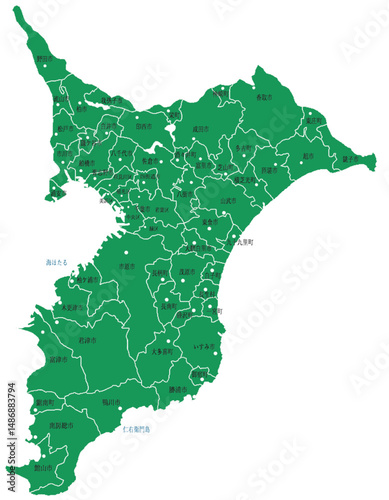 千葉県　地図　グリーン　斑点　イラスト