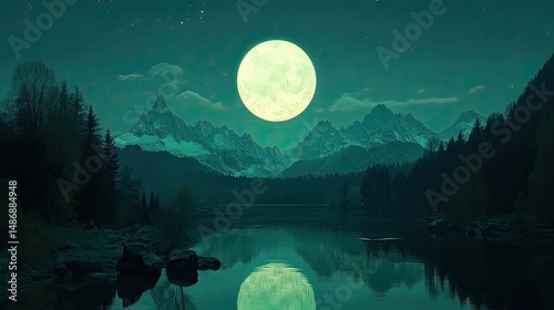 Full Moon over Mountain Lake.