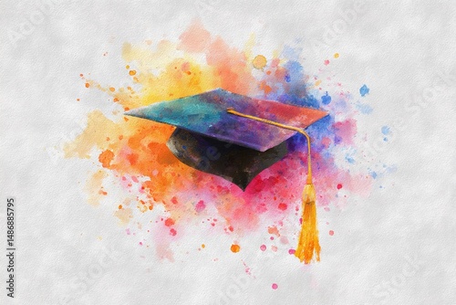 vibrant watercolor design features colorful graduation cap congratulatory text celebrating achievement creative. High quality