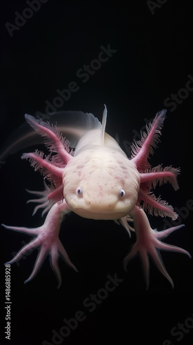 Ajolote rosado en un fondo negro