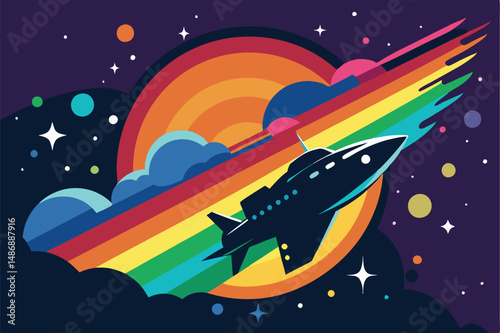 Silhouette of a Spaceship Soaring Through a Mystifying Nebula