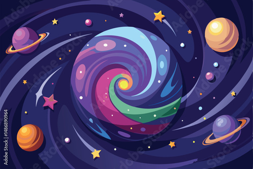 Silhouette of a Swirling Galaxy Ablaze with Stellar Luminescence