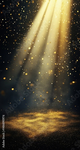 Golden Spotlight with Glitter Background.