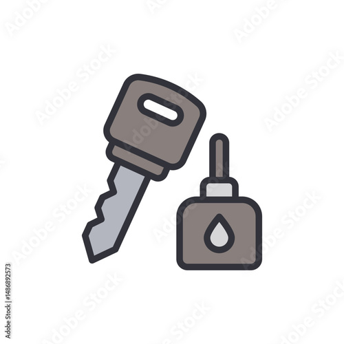 Car Key And Lubricant Oil Bottle Isolated On Transparent Illustration