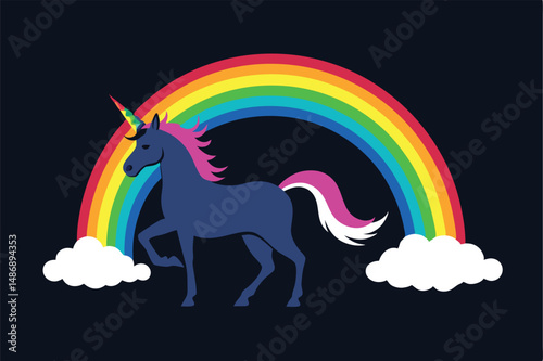 Silhouette of a Rainbow-Making Unicorn Against the Sunset