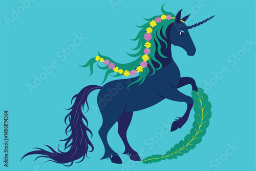 Ethereal Silhouette: Seashell-Braided Unicorn at Twilight's Embrace