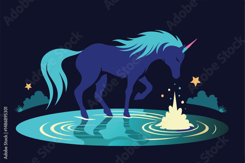 Mystical Unicorn Quenching its Thirst from a Shimmering Lake at Dawn